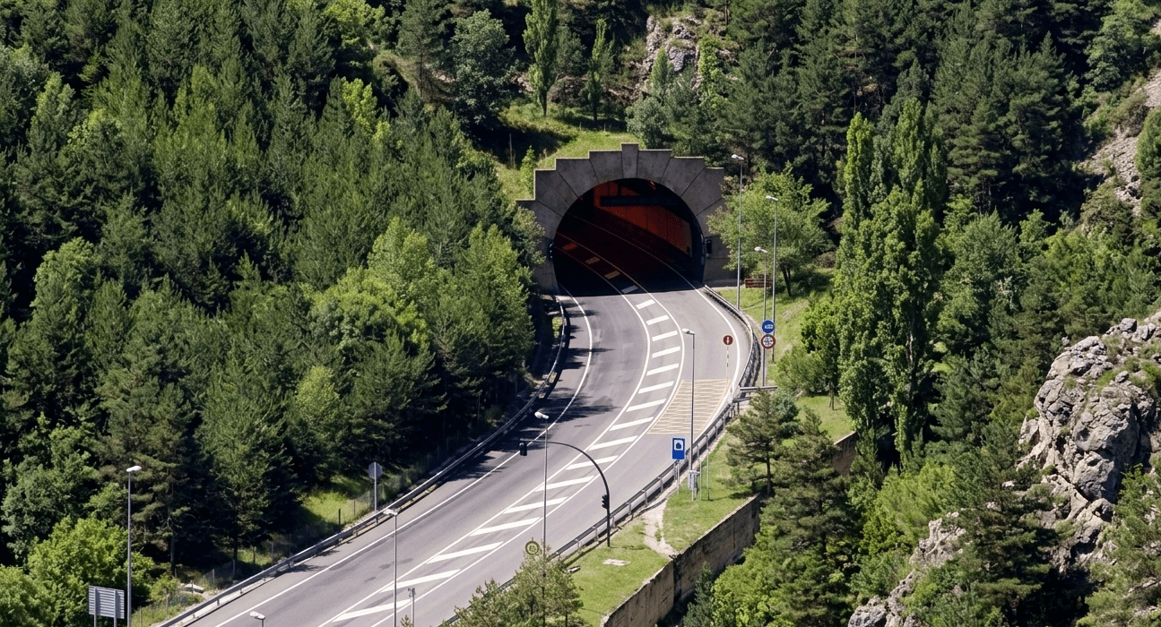 Imatge del túnel del Cadí des de fora trajecte fins a Andorra