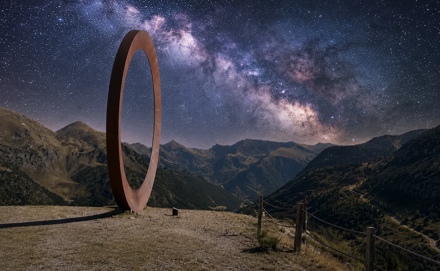 Imatge del cel estrellat des del mirador de Tristaina d'Andorra a la nit