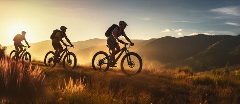 grupo de personas yendo en bicicleta eléctrica al atardecer en Andorra