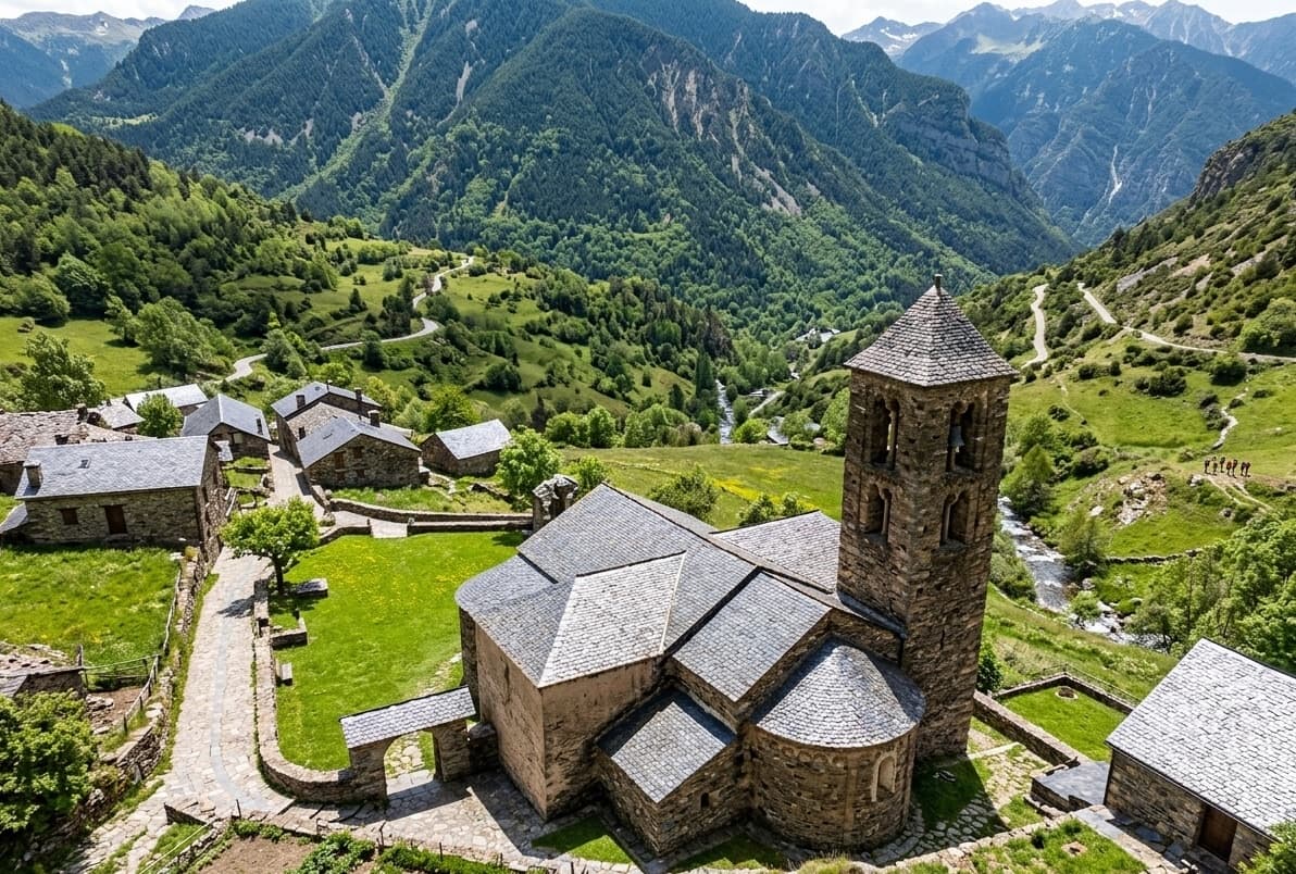 Vista aérea de la iglesia de Sant Martí de la Cortinada