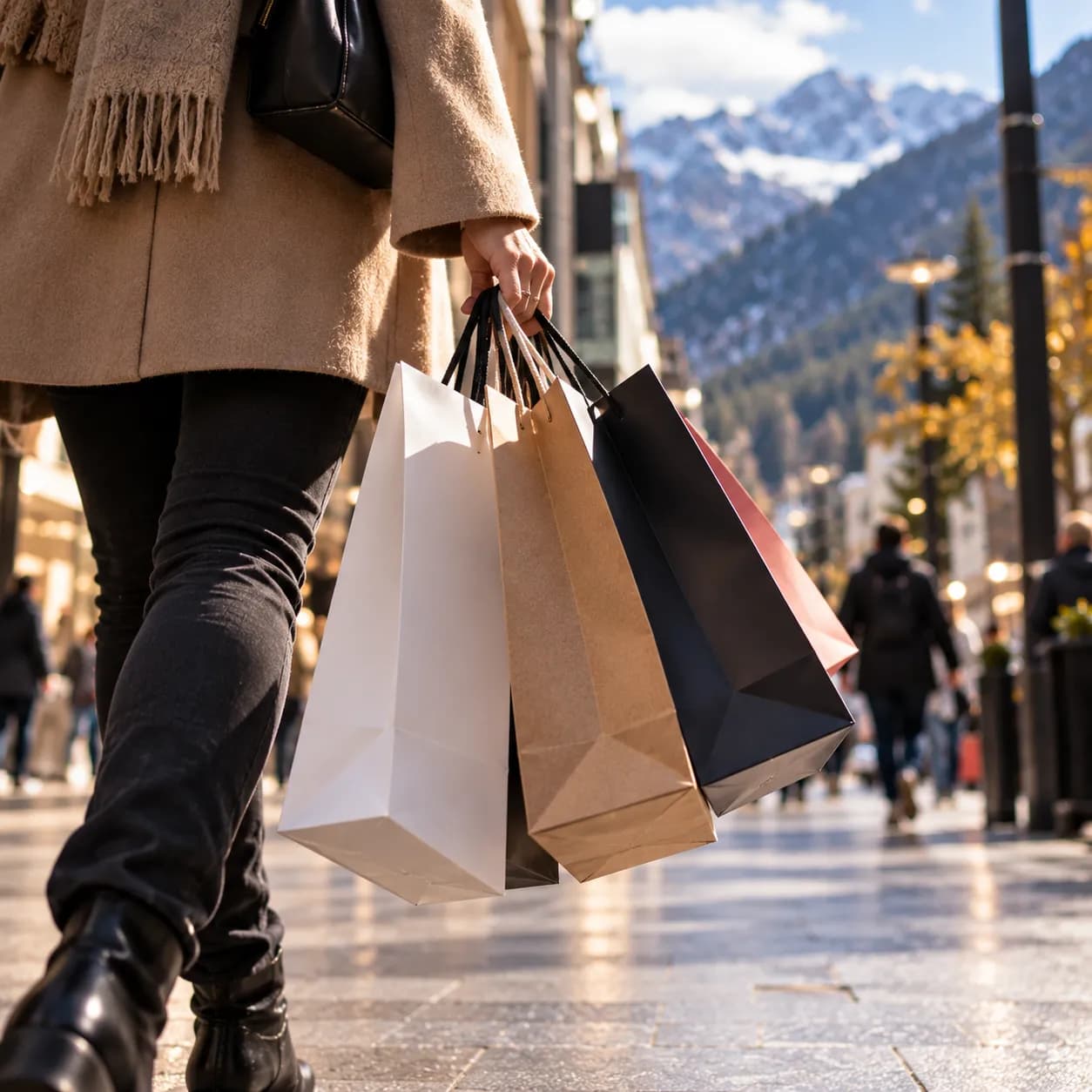 Bolsas de compras en la avenida Meritxell de Andorra la Vella