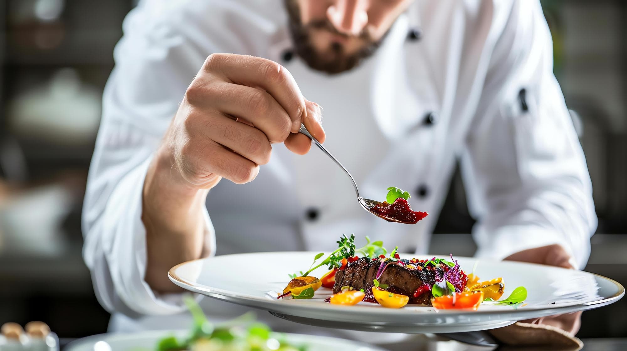 chef acabando un pato de carne